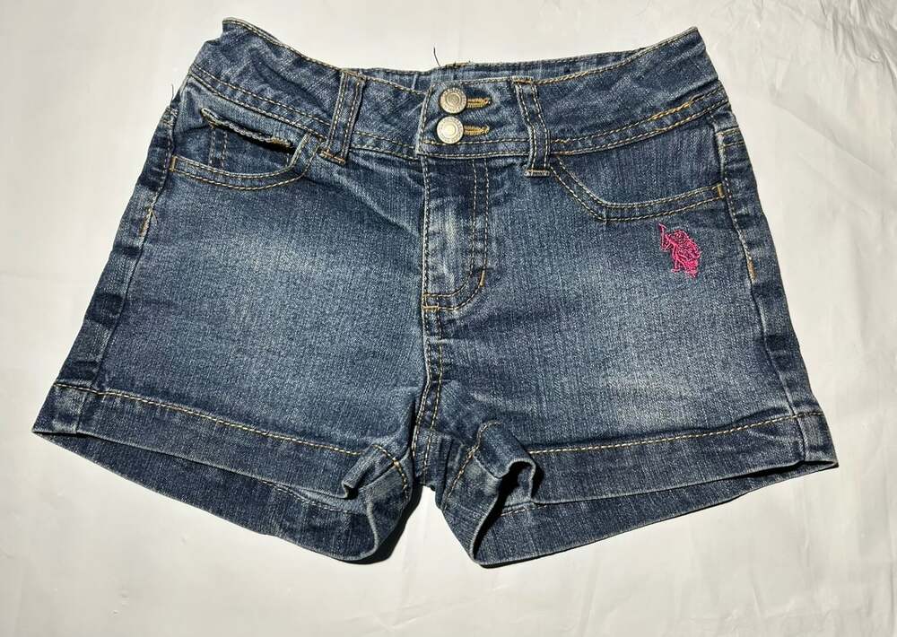 Polo Ralph Lauren Girls Size 5 Denim Shorts little hearts on the back READ